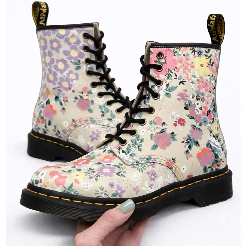 Dr. Martens 1460 Floral Mash Up Leather Boots | Parchment Beige | Women’s Size 8